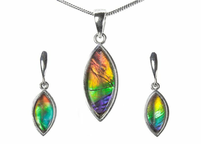 Stunning Ammolite Faceted Marquise Pendant/Earrings Set #376245